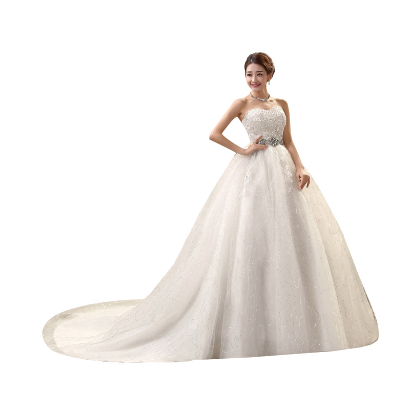 Maternity wedding dress bride new style strap Korean style high waist large size long tail wedding dress with slim tail
