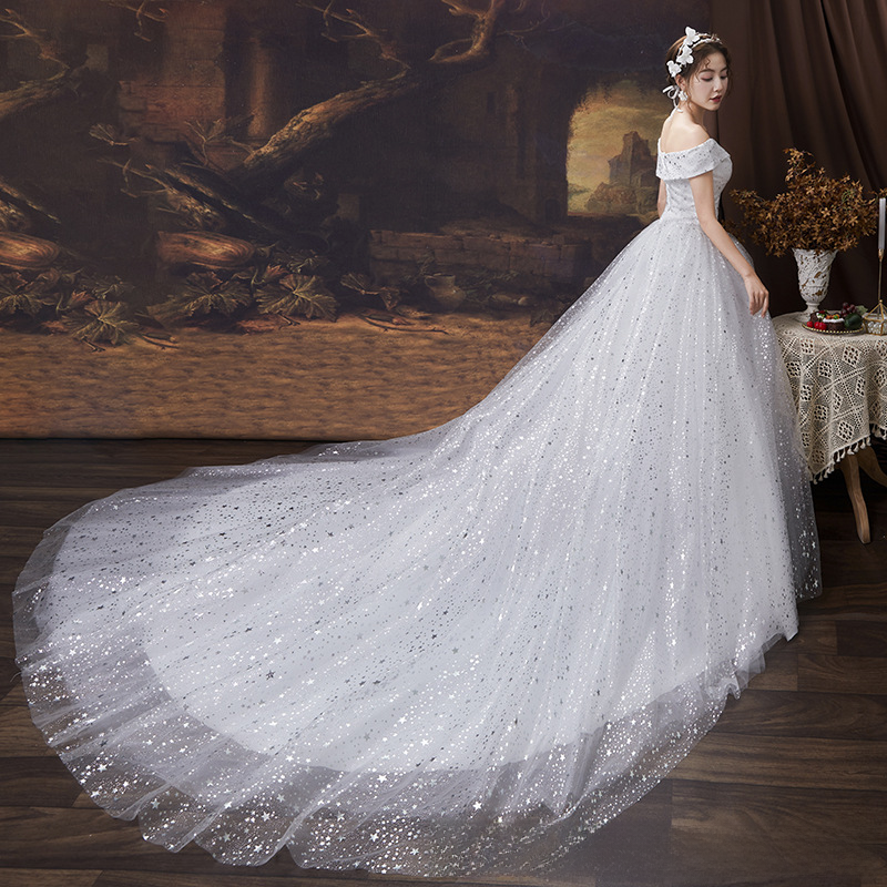 Wedding dress evening dress new style wedding dress with tail slimming and simple
