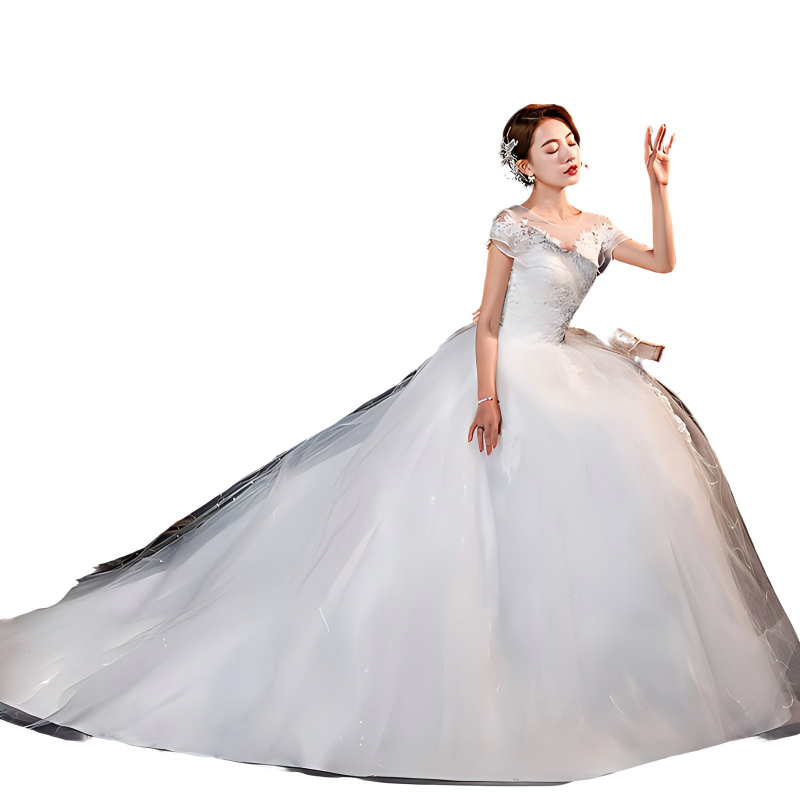 One-shoulder main wedding dress, new style bride, summer temperament, starry sky, tail, light and small, covering thick arms