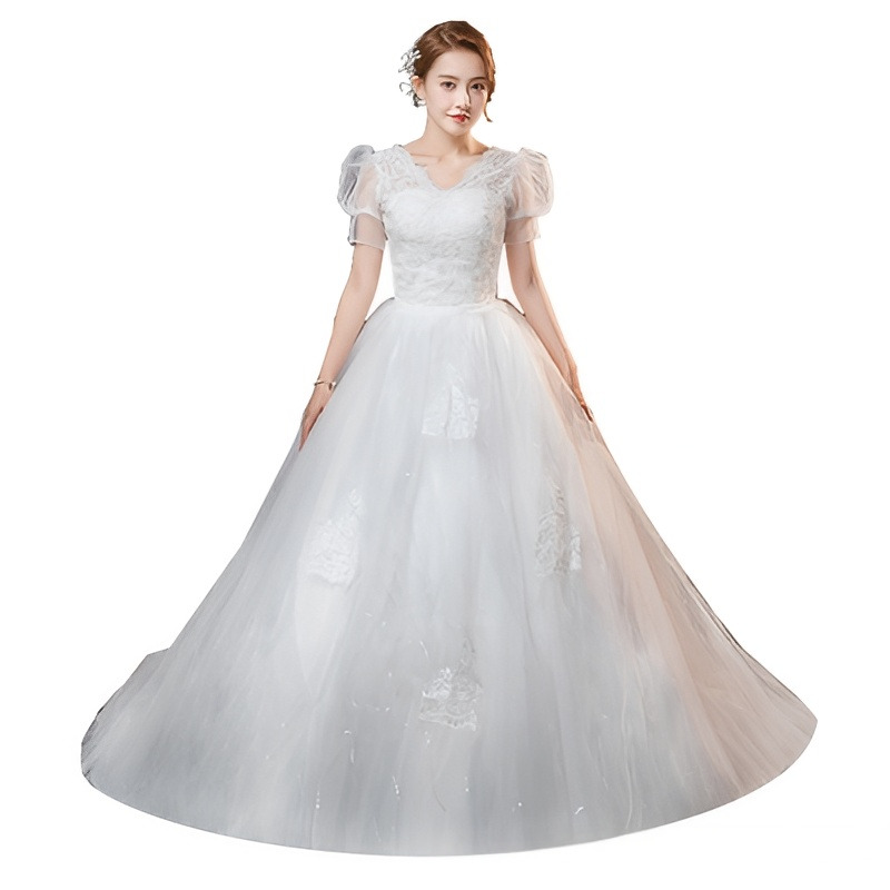 Light wedding dress new bride starry sky tail one shoulder simple princess petite
