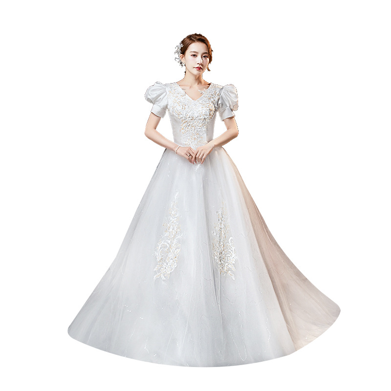 Main wedding dress, new style, starry sky, tail, one shoulder, light forest style, small bride