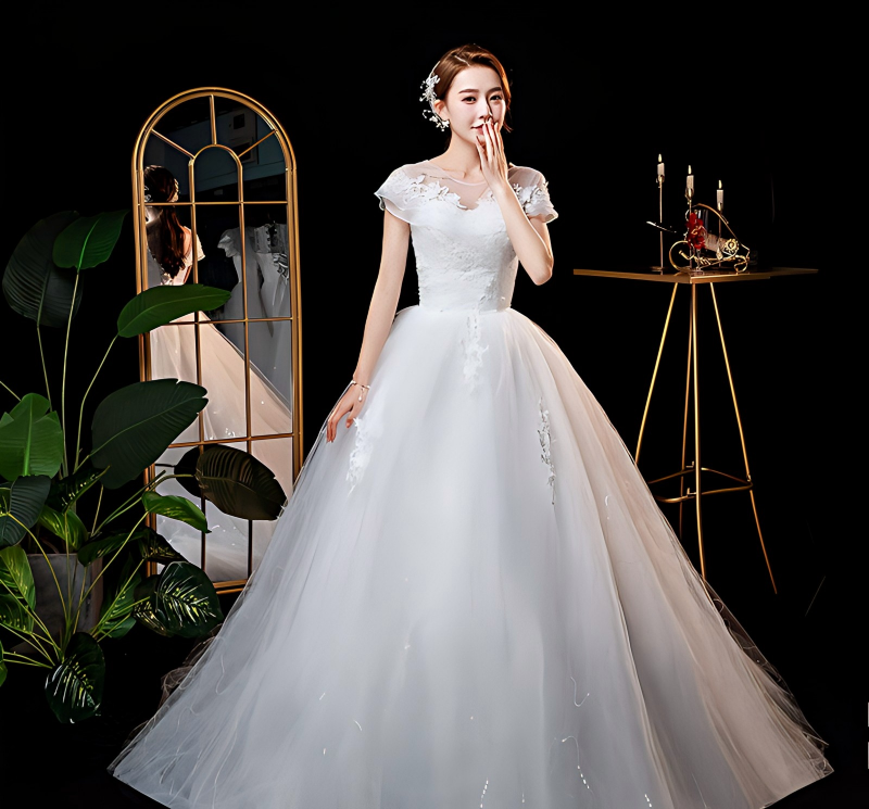 One-shoulder main wedding dress, new style bride, summer temperament, starry sky, tail, light and small, covering thick arms