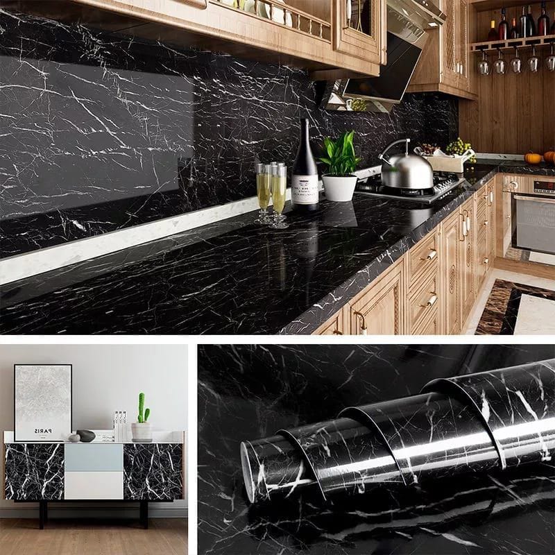 Marble Contact Paper for Countertops, Cabinets , bathroom, desks etc Waterproof in White and black, Peel and Stick to install. removable doesnt ruin your wall.