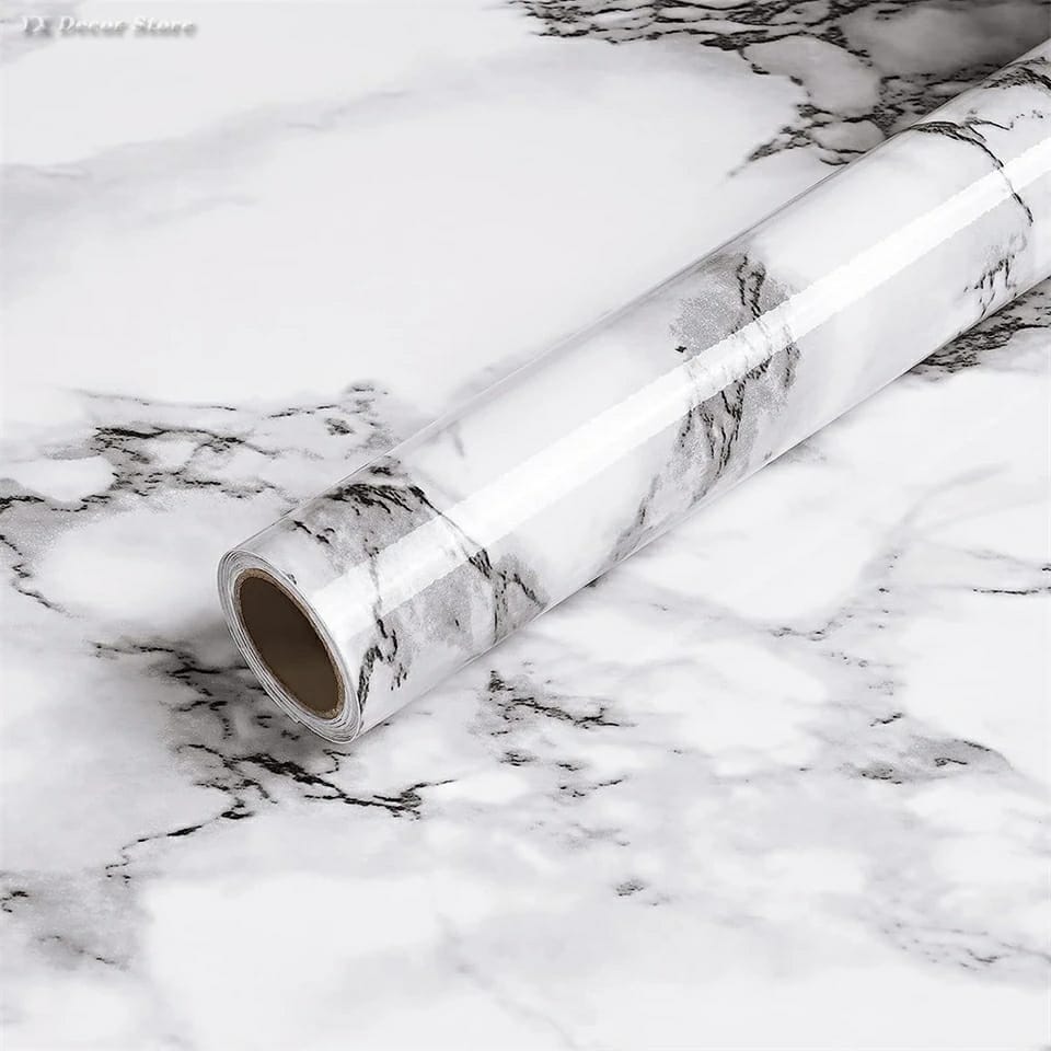 Marble Contact Paper for Countertops, Cabinets , bathroom, desks etc Waterproof in White and black, Peel and Stick to install. removable doesnt ruin your wall.
