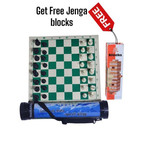 Tournament portable chess Mat & Free Jenga Block Combo set Brain & Balance Fun pack