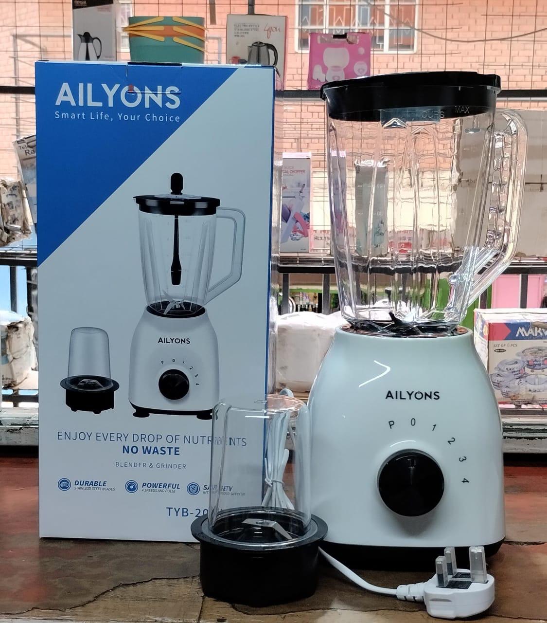 Ailyons 2-in-1 Blender & Grinder – High Power Electric Blender with Mill, Multi-Speed Control, Durable Stainless Steel Blades, Ideal for Juices, Smoothies & Spices