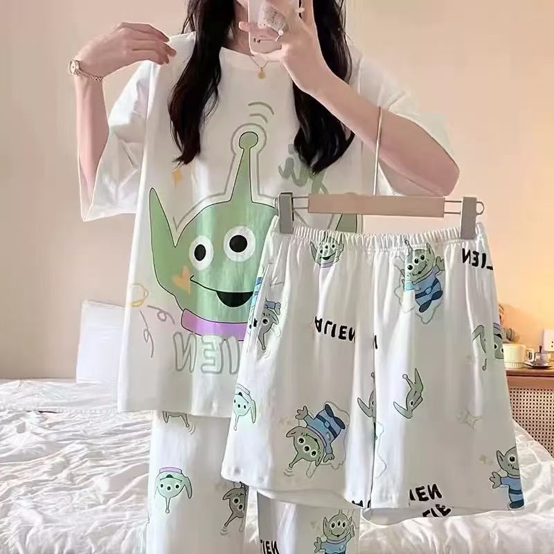 cute pyjamas 3 PCS Pajamas for Women Set Short Sleeve Pajama Sets Floral Pj Sets Soft Sleepwear Women Sleepwear Sleep Shirt and Long Pants with Shorts Pajam nightwear nightgown