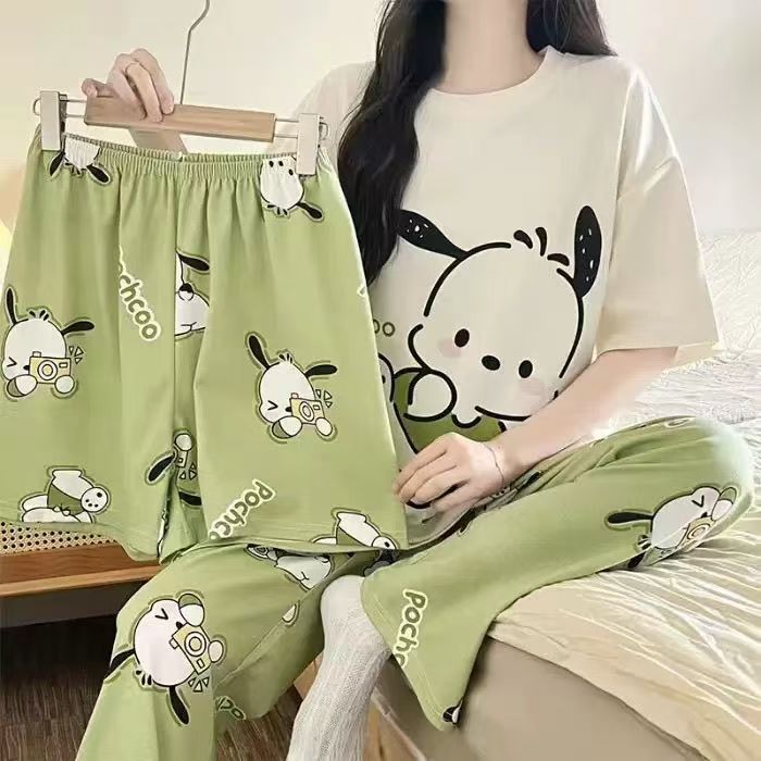cute pyjamas 3 PCS Pajamas for Women Set Short Sleeve Pajama Sets Floral Pj Sets Soft Sleepwear Women Sleepwear Sleep Shirt and Long Pants with Shorts Pajam nightwear nightgown