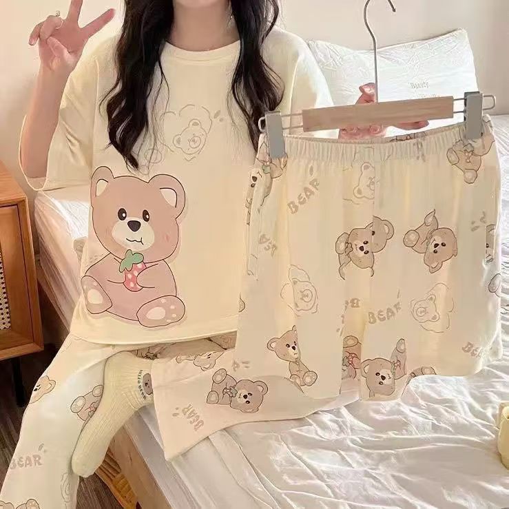 cute pyjamas 3 PCS Pajamas for Women Set Short Sleeve Pajama Sets Floral Pj Sets Soft Sleepwear Women Sleepwear Sleep Shirt and Long Pants with Shorts Pajam nightwear nightgown