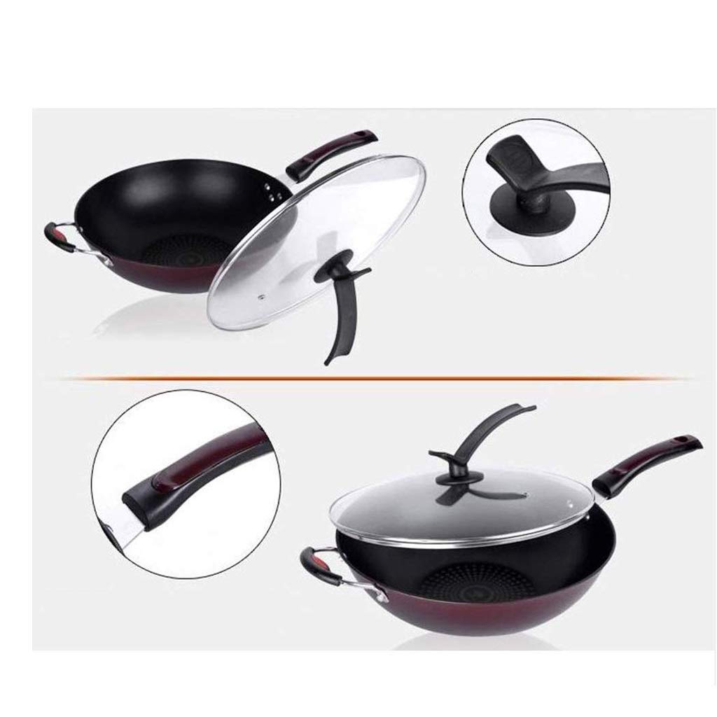 32CM Non-Stick Wok Pan with Glass Lid | Deep Frying Pan | Scratch-Resistant Cooking Wok | Even Heat Distribution | Pressure Release Lid