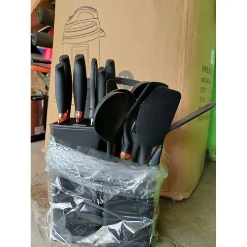 19PC Executive Silicone Kitchen Utensils Set | Non-Stick Cooking Spoons Set | Heat-Resistant Silicone Tools with Wooden Handles | Complete Kitchen Set