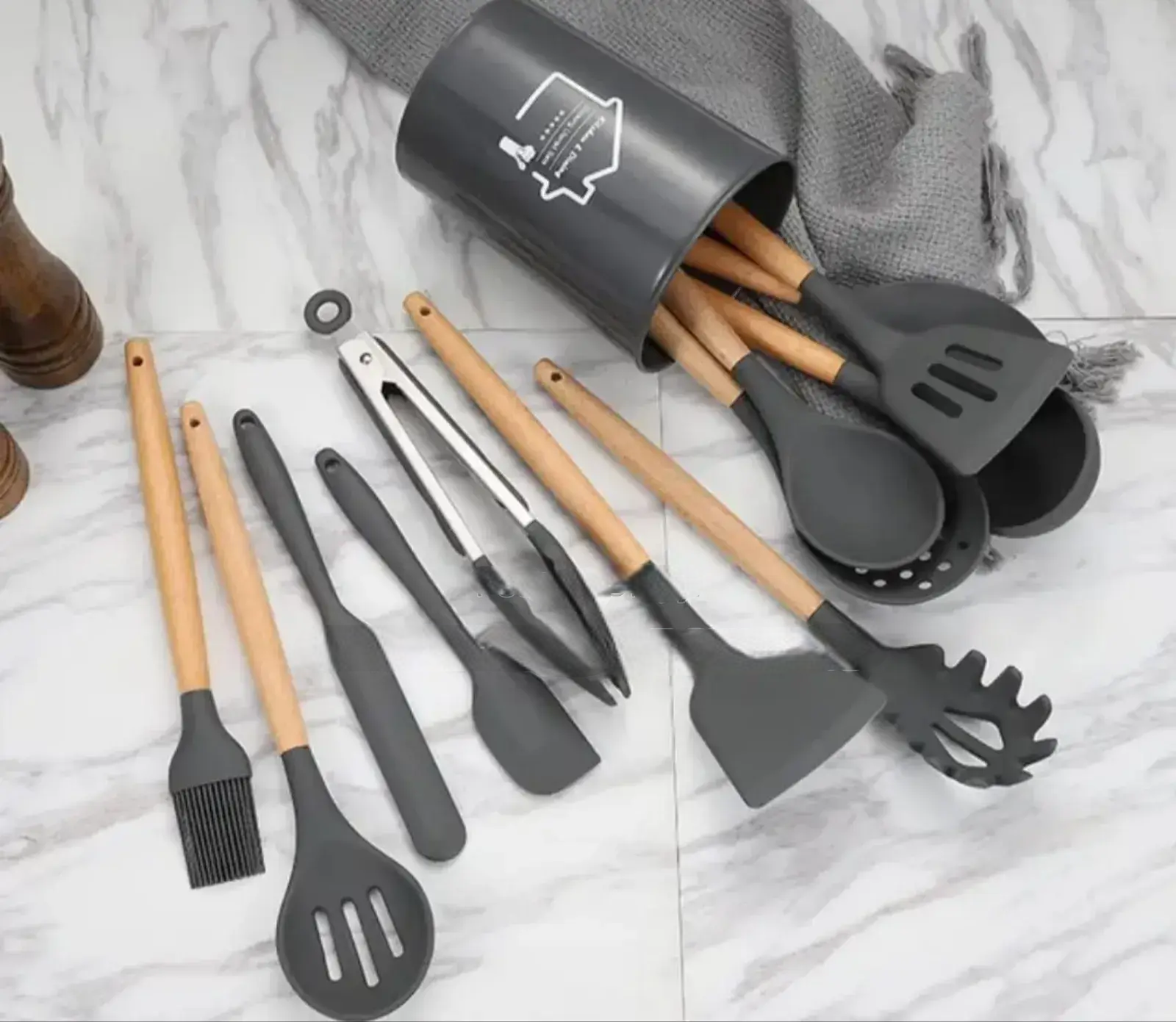 12PCS Silicone Cooking Utensils Set | Non-Stick Kitchen Spoons Set | Heat-Resistant Silicone Tools with Wooden Handles | Durable Kitchen Set
