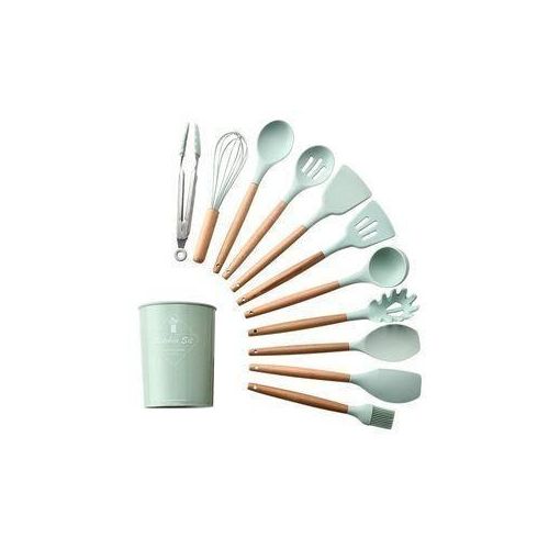 12PCS Silicone Cooking Utensils Set | Non-Stick Kitchen Spoons Set | Heat-Resistant Silicone Tools with Wooden Handles | Durable Kitchen Set
