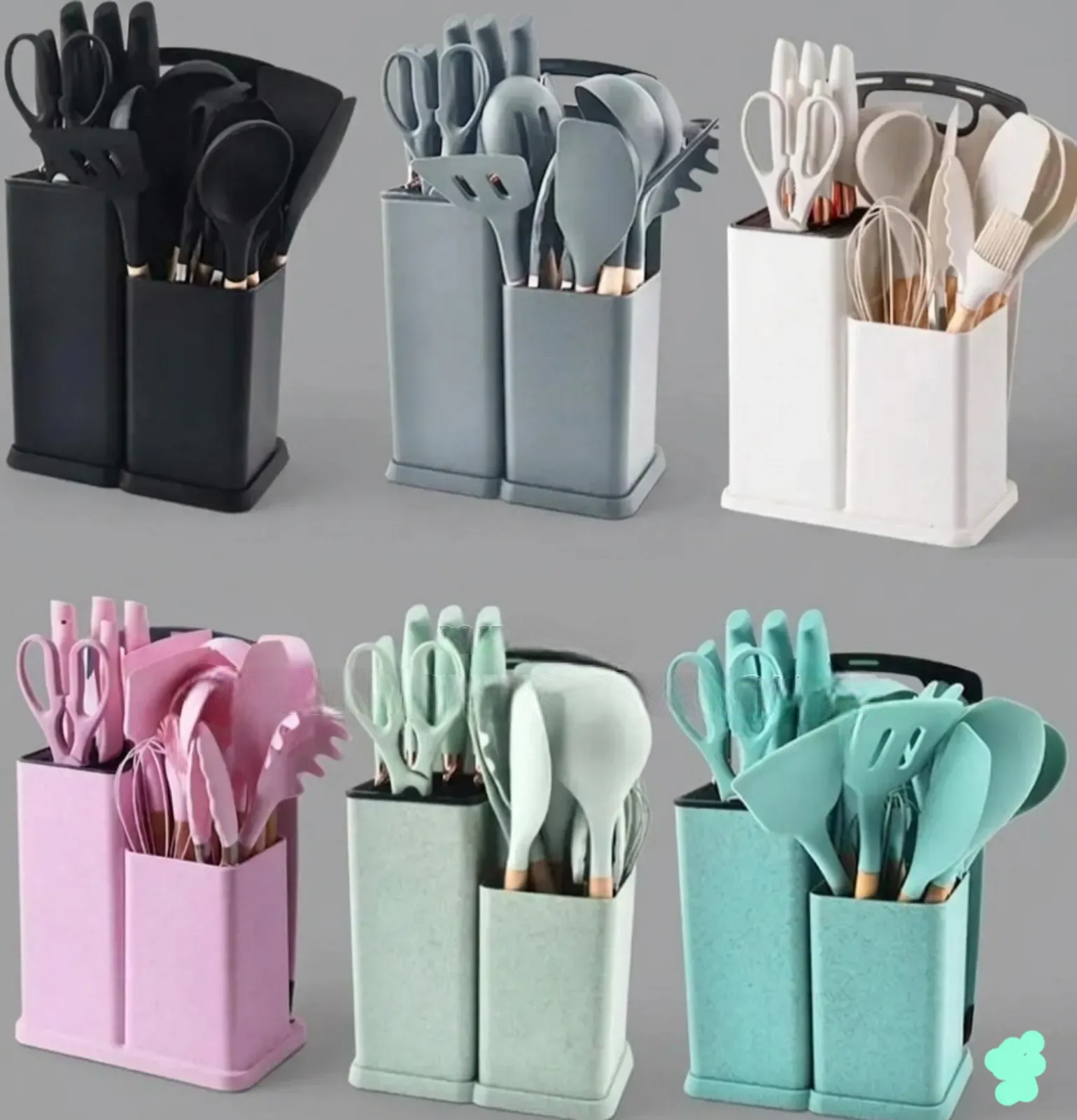 19PC Executive Silicone Kitchen Utensils Set | Non-Stick Cooking Spoons Set | Heat-Resistant Silicone Tools with Wooden Handles | Complete Kitchen Set
