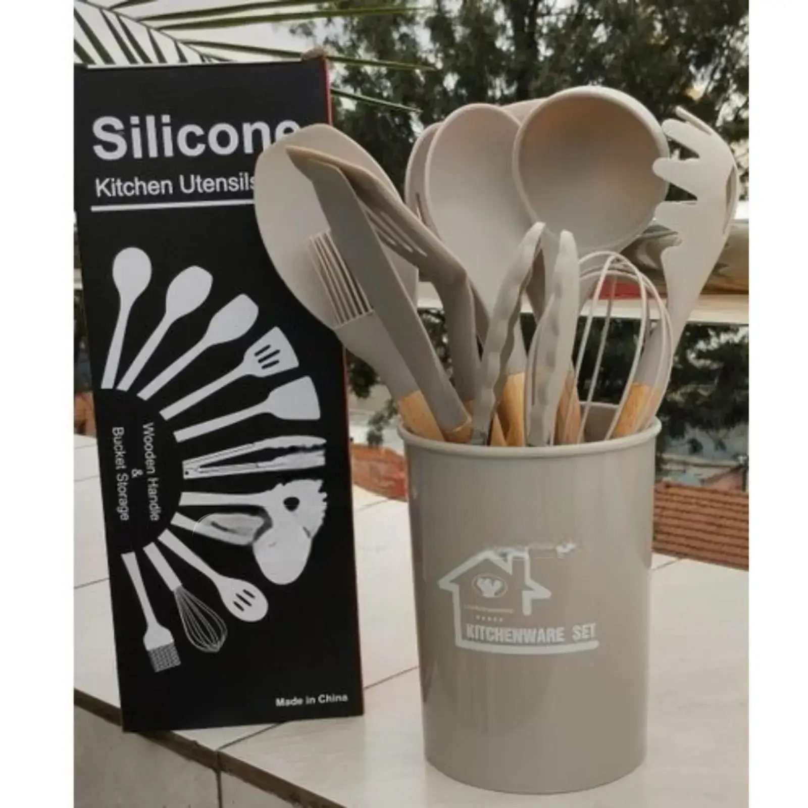12PCS Silicone Cooking Utensils Set | Non-Stick Kitchen Spoons Set | Heat-Resistant Silicone Tools with Wooden Handles | Durable Kitchen Set