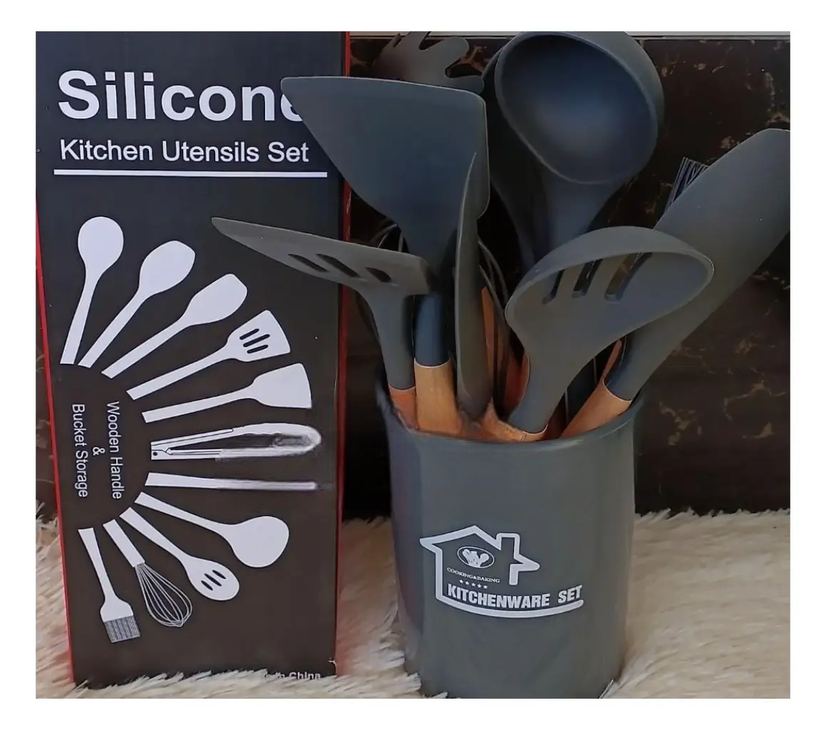 12PCS Silicone Cooking Utensils Set | Non-Stick Kitchen Spoons Set | Heat-Resistant Silicone Tools with Wooden Handles | Durable Kitchen Set