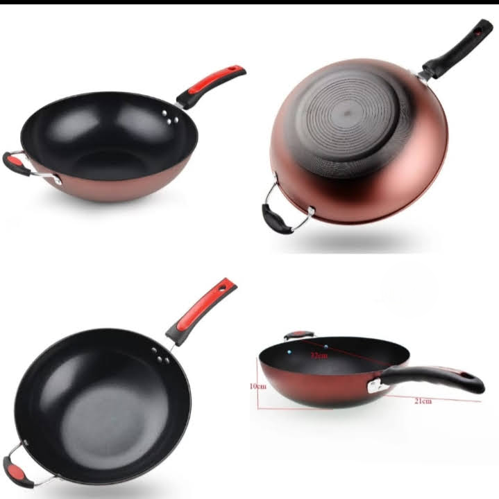 32CM Non-Stick Wok Pan with Glass Lid | Deep Frying Pan | Scratch-Resistant Cooking Wok | Even Heat Distribution | Pressure Release Lid
