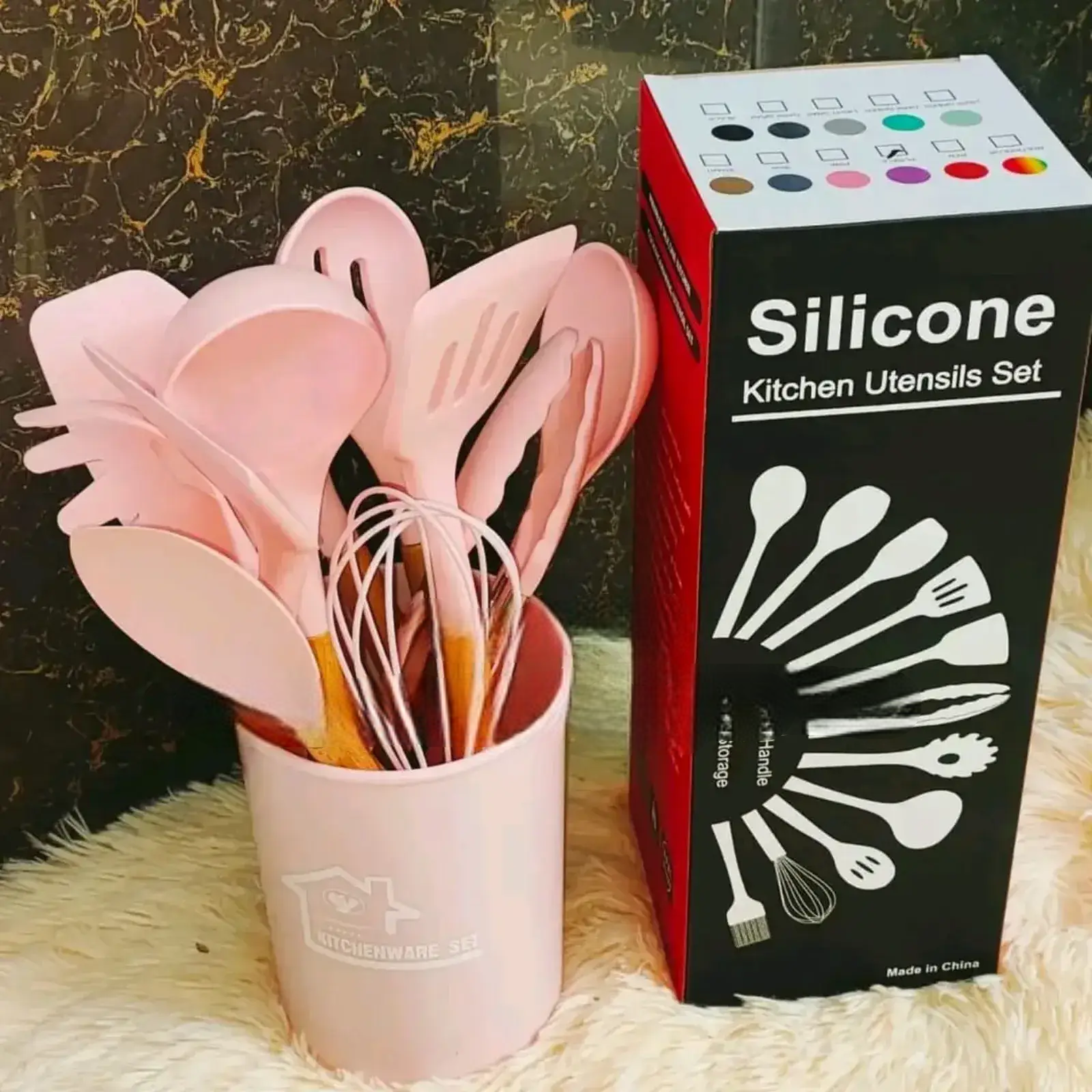 12PCS Silicone Cooking Utensils Set | Non-Stick Kitchen Spoons Set | Heat-Resistant Silicone Tools with Wooden Handles | Durable Kitchen Set
