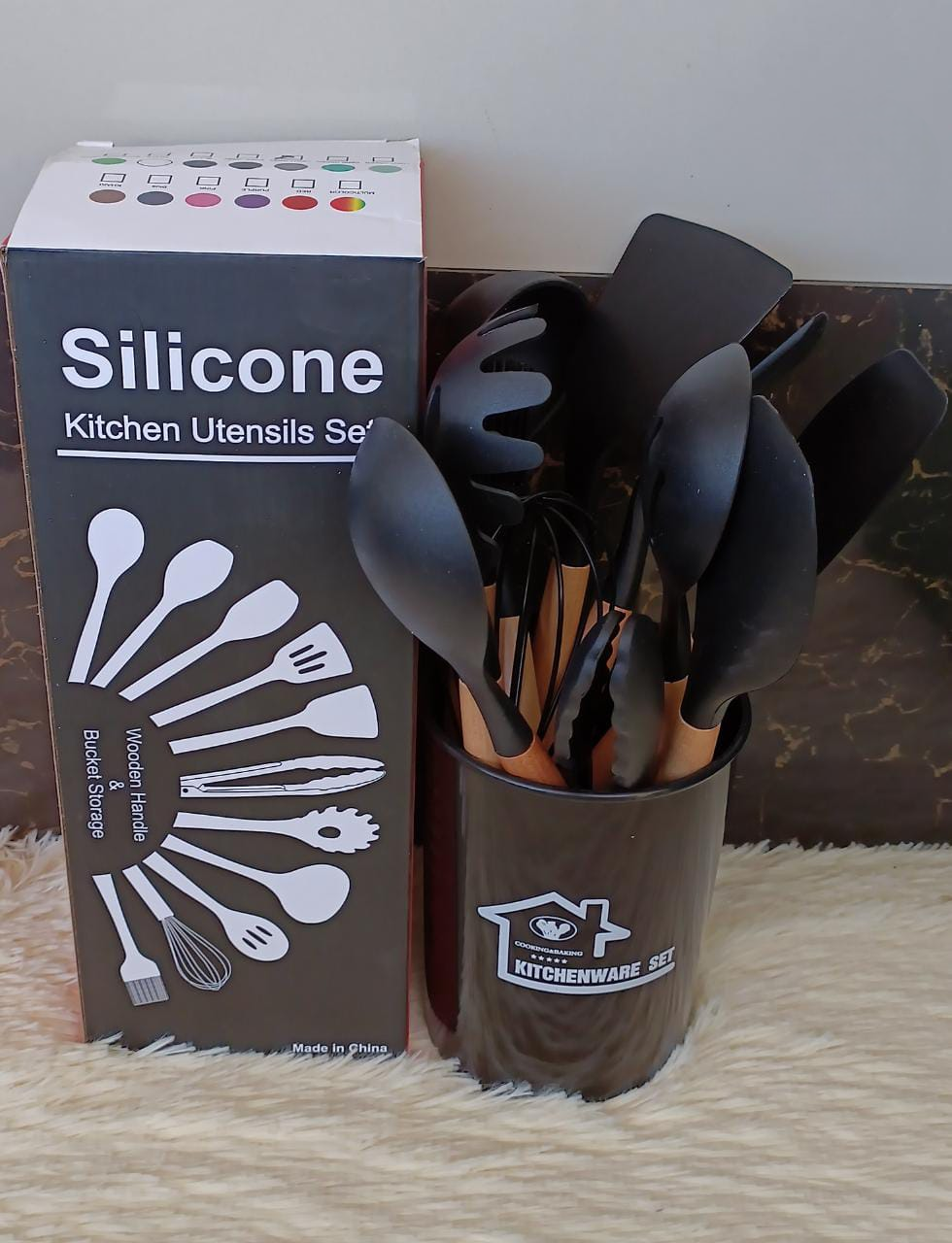 12PCS Silicone Cooking Utensils Set | Non-Stick Kitchen Spoons Set | Heat-Resistant Silicone Tools with Wooden Handles | Durable Kitchen Set