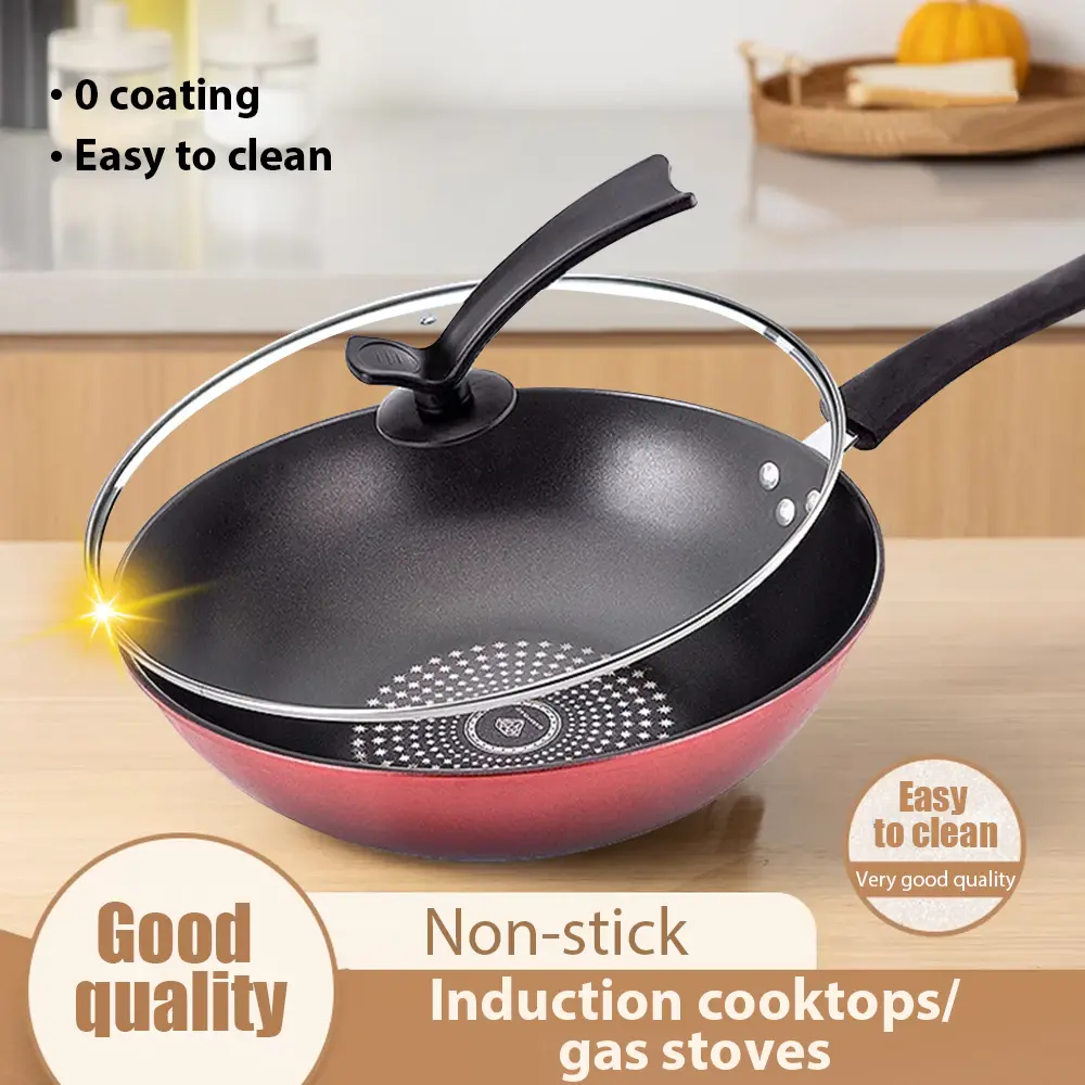 32CM Non-Stick Wok Pan with Glass Lid | Deep Frying Pan | Scratch-Resistant Cooking Wok | Even Heat Distribution | Pressure Release Lid