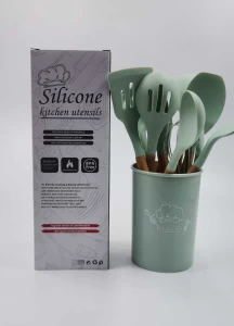 12PCS Silicone Cooking Utensils Set | Non-Stick Kitchen Spoons Set | Heat-Resistant Silicone Tools with Wooden Handles | Durable Kitchen Set
