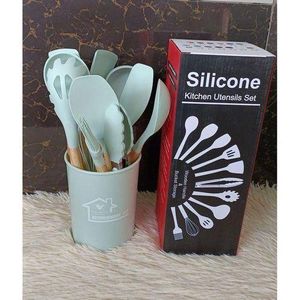 12PCS Silicone Cooking Utensils Set | Non-Stick Kitchen Spoons Set | Heat-Resistant Silicone Tools with Wooden Handles | Durable Kitchen Set