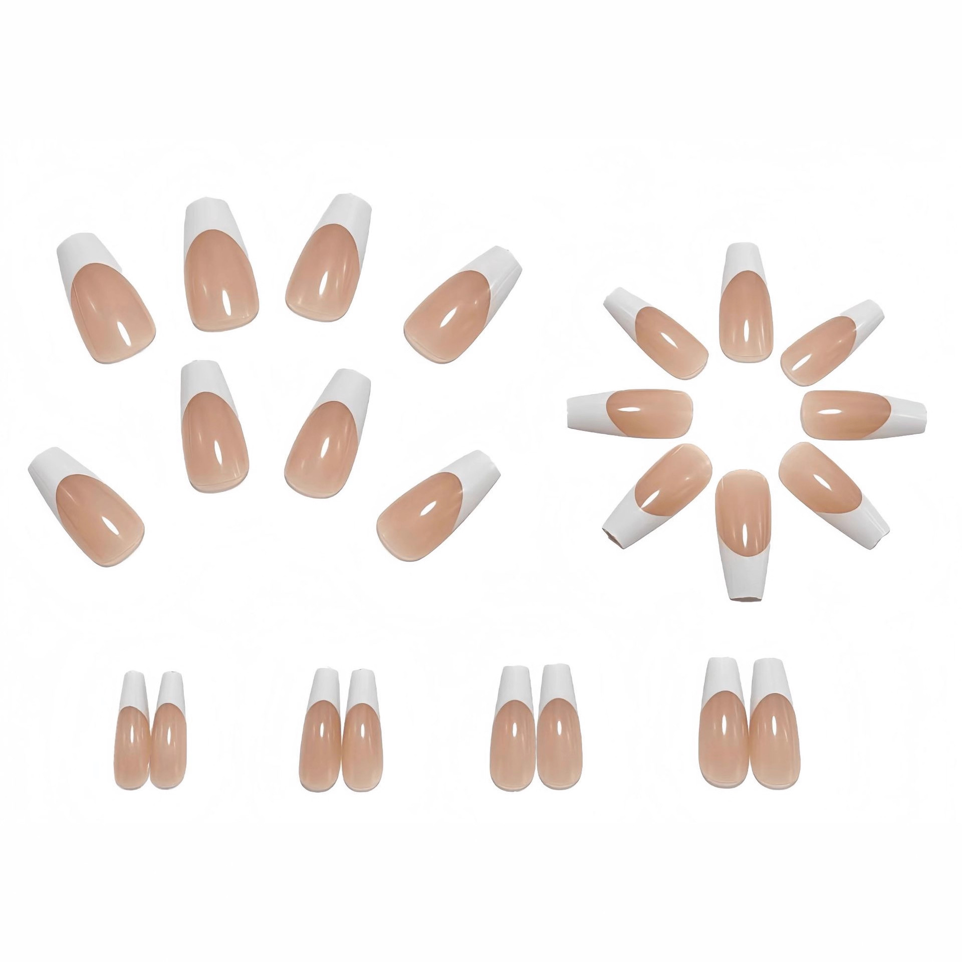 Wholesale nail tips from a factory specializing in foreign trade, featuring long, simple French nail tips with white edges for wearable nail art