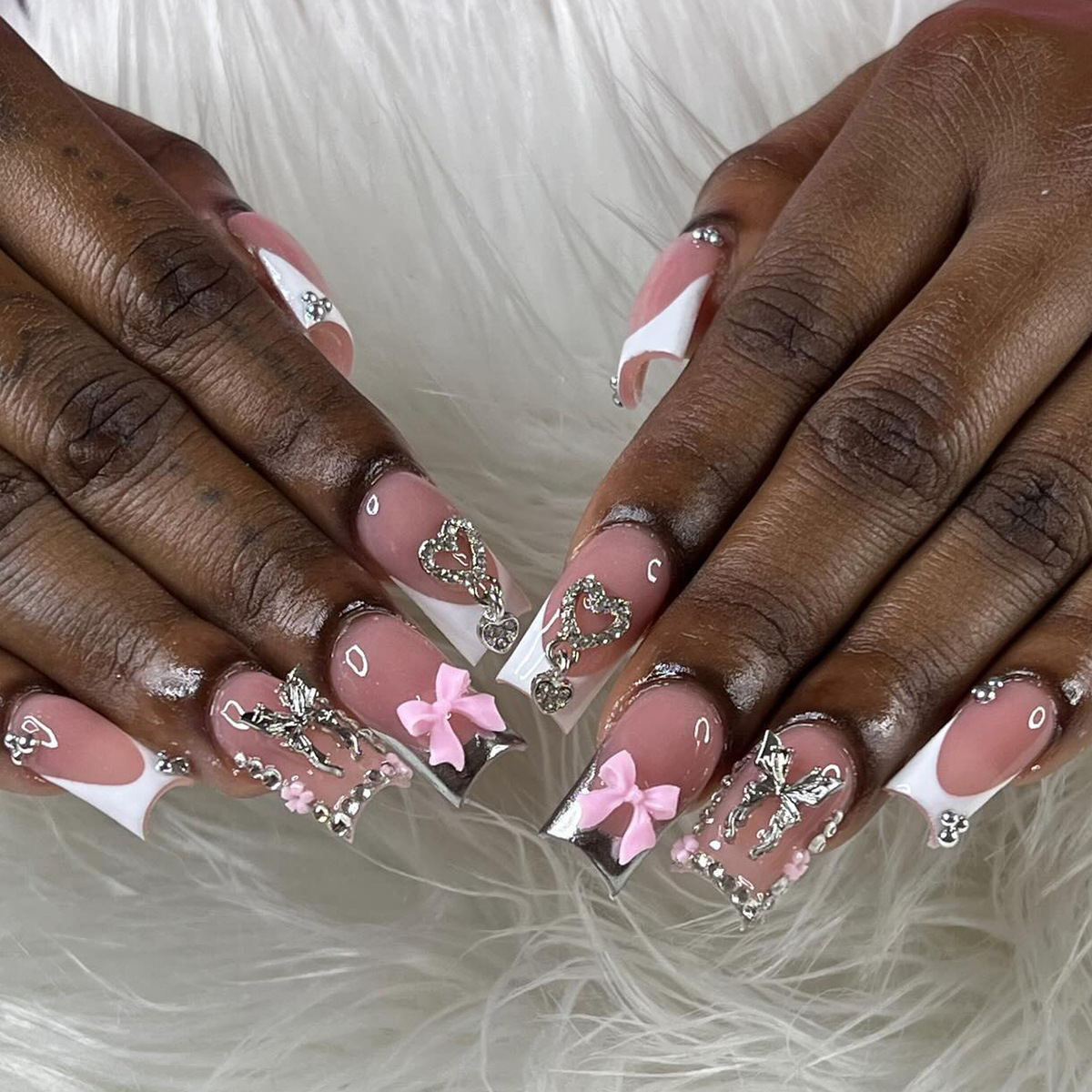 European and American nail stickers, wearable nails, skin-colored metallic French nail tips, removable fake nails
