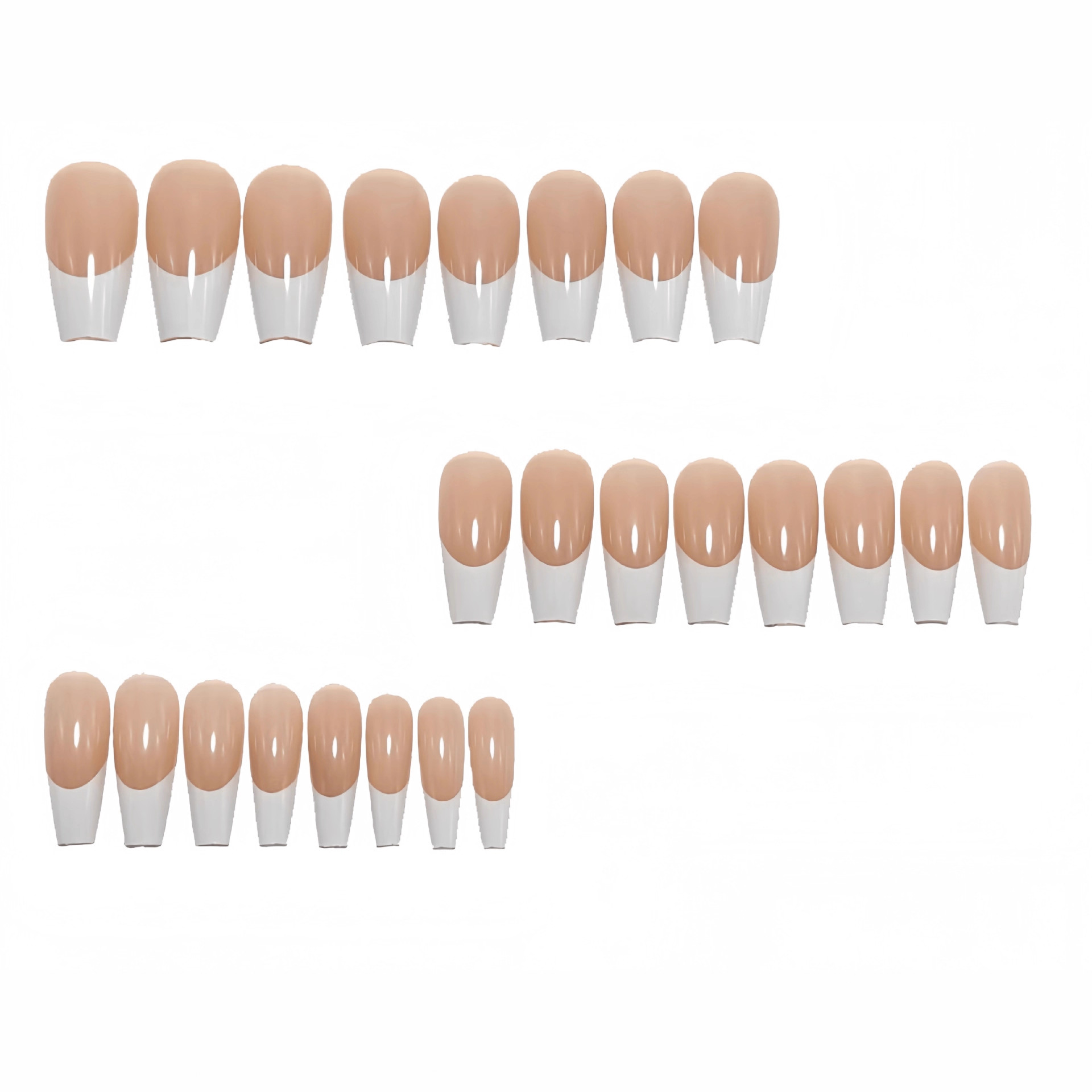 Wholesale nail tips from a factory specializing in foreign trade, featuring long, simple French nail tips with white edges for wearable nail art