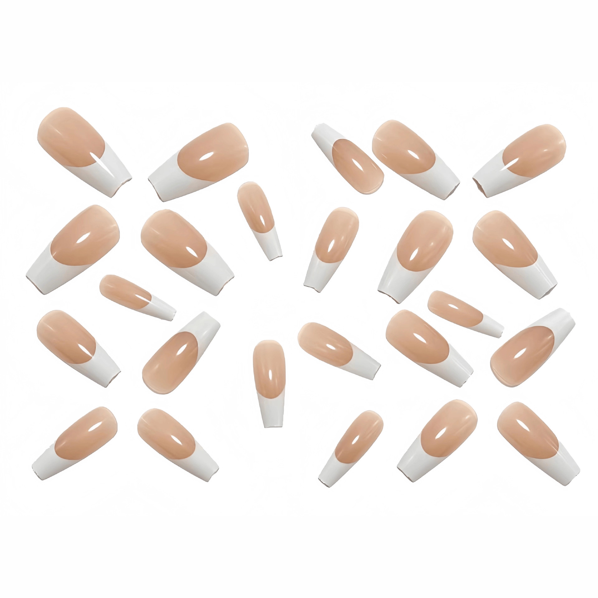 Wholesale nail tips from a factory specializing in foreign trade, featuring long, simple French nail tips with white edges for wearable nail art