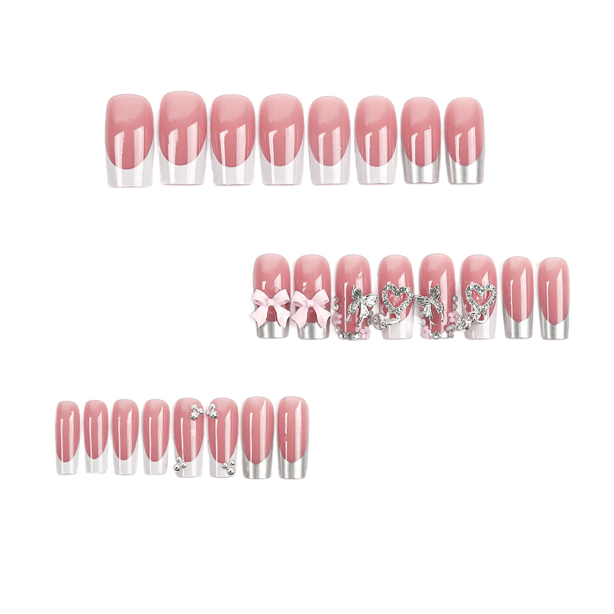European and American nail stickers, wearable nails, skin-colored metallic French nail tips, removable fake nails