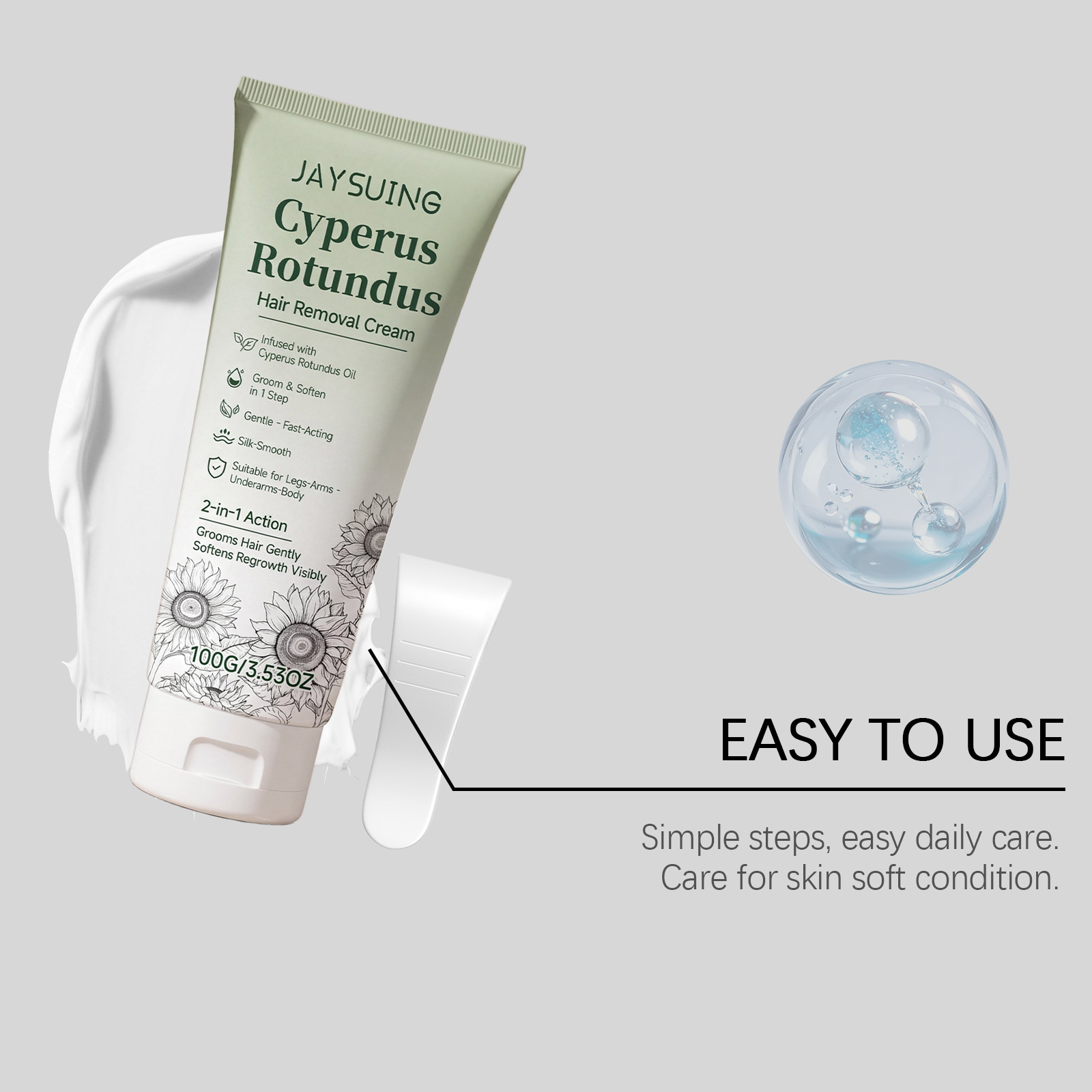 JAYSUING Xiangfu Gentle Hair Removal Cream, gently cleanses and smooths body skin, refreshing and moisturizing for daily care