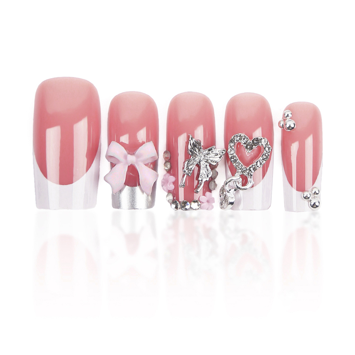European and American nail stickers, wearable nails, skin-colored metallic French nail tips, removable fake nails