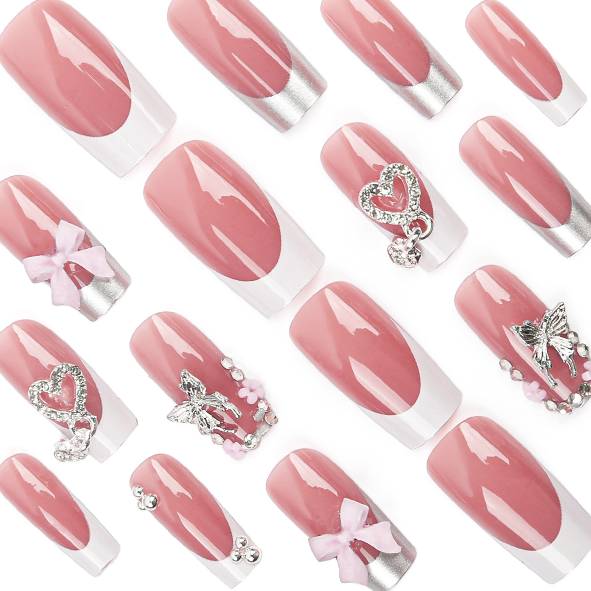 European and American nail stickers, wearable nails, skin-colored metallic French nail tips, removable fake nails
