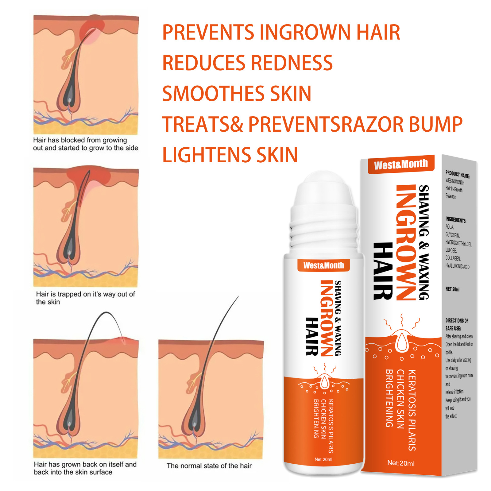 West&Month Hair Roll-On Serum Everyday Hydrating Hair and After-Shave Soothing Skincare Essence