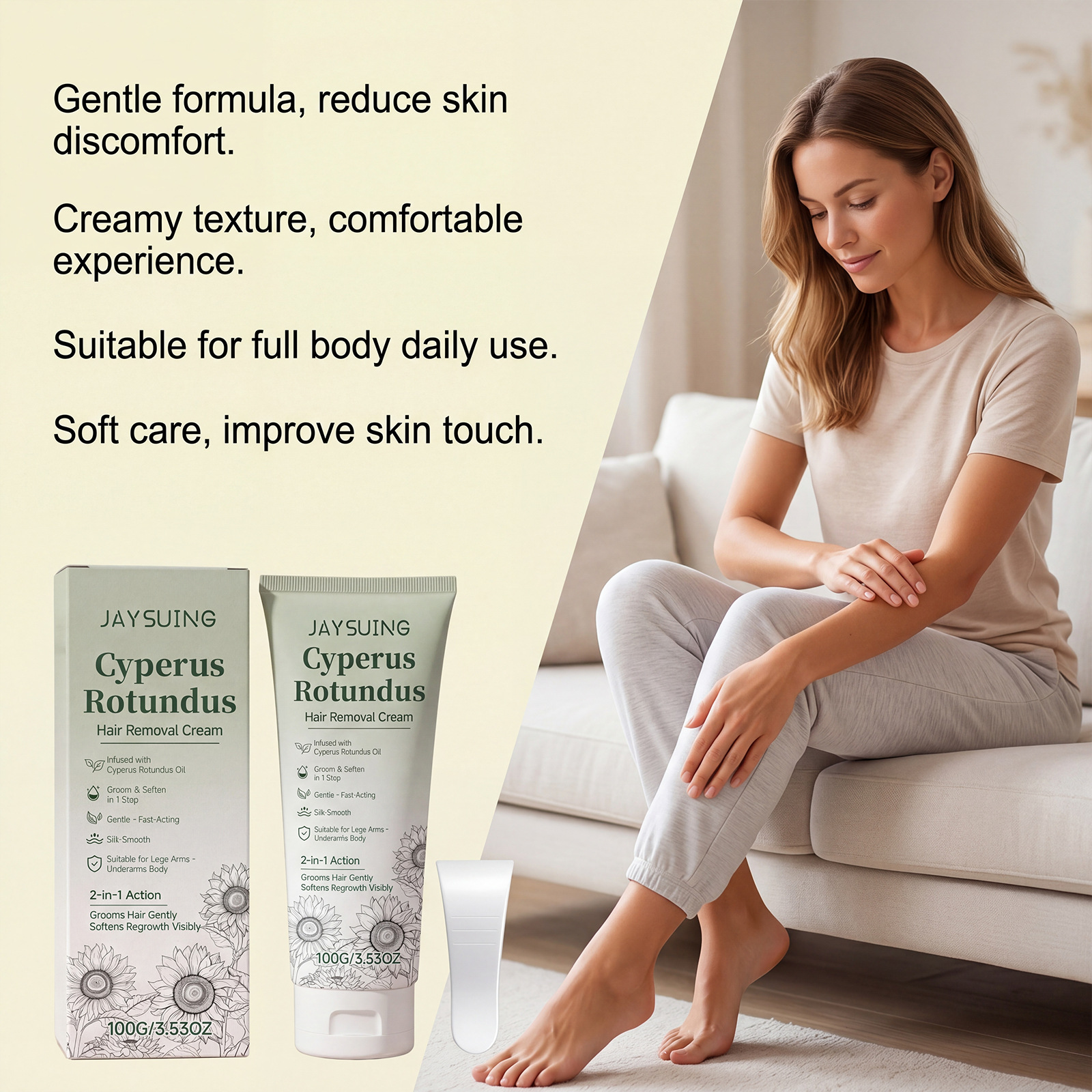 JAYSUING Xiangfu Gentle Hair Removal Cream, gently cleanses and smooths body skin, refreshing and moisturizing for daily care
