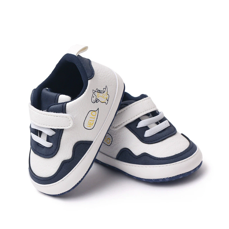 New Color Blocked 0-18M Spring And Autumn Baby Shoes For Men And Women PU Cartoon Printed Casual Sports Soft Soled Baby Walking