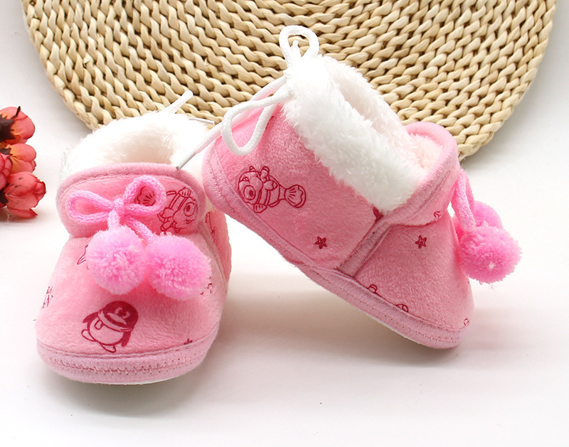 Baby Shoes Fall Winter Bow Non-slip Soft Soled Plus Velvet Thickened Toddler Kids Cotton Shoes for 0-2T