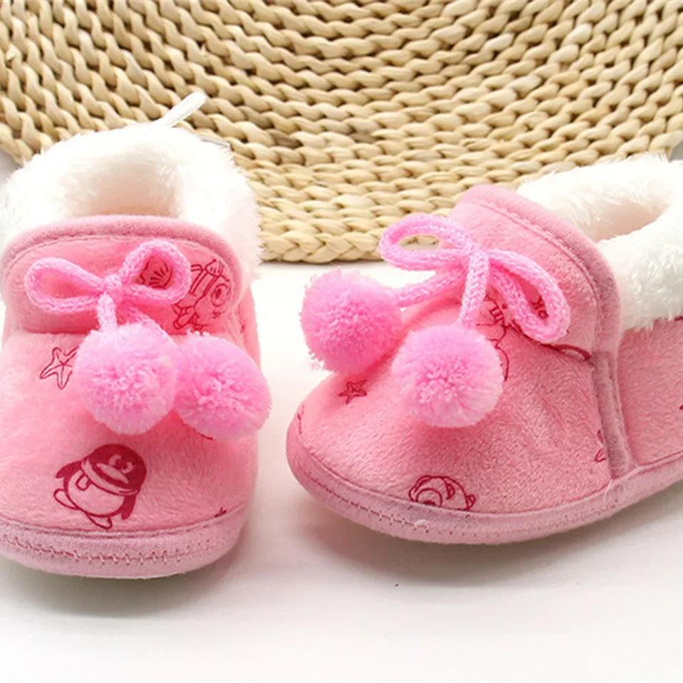 Baby Shoes Fall Winter Bow Non-slip Soft Soled Plus Velvet Thickened Toddler Kids Cotton Shoes for 0-2T