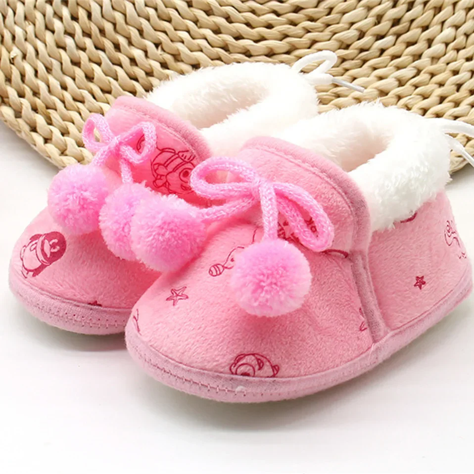 Baby Shoes Fall Winter Bow Non-slip Soft Soled Plus Velvet Thickened Toddler Kids Cotton Shoes for 0-2T