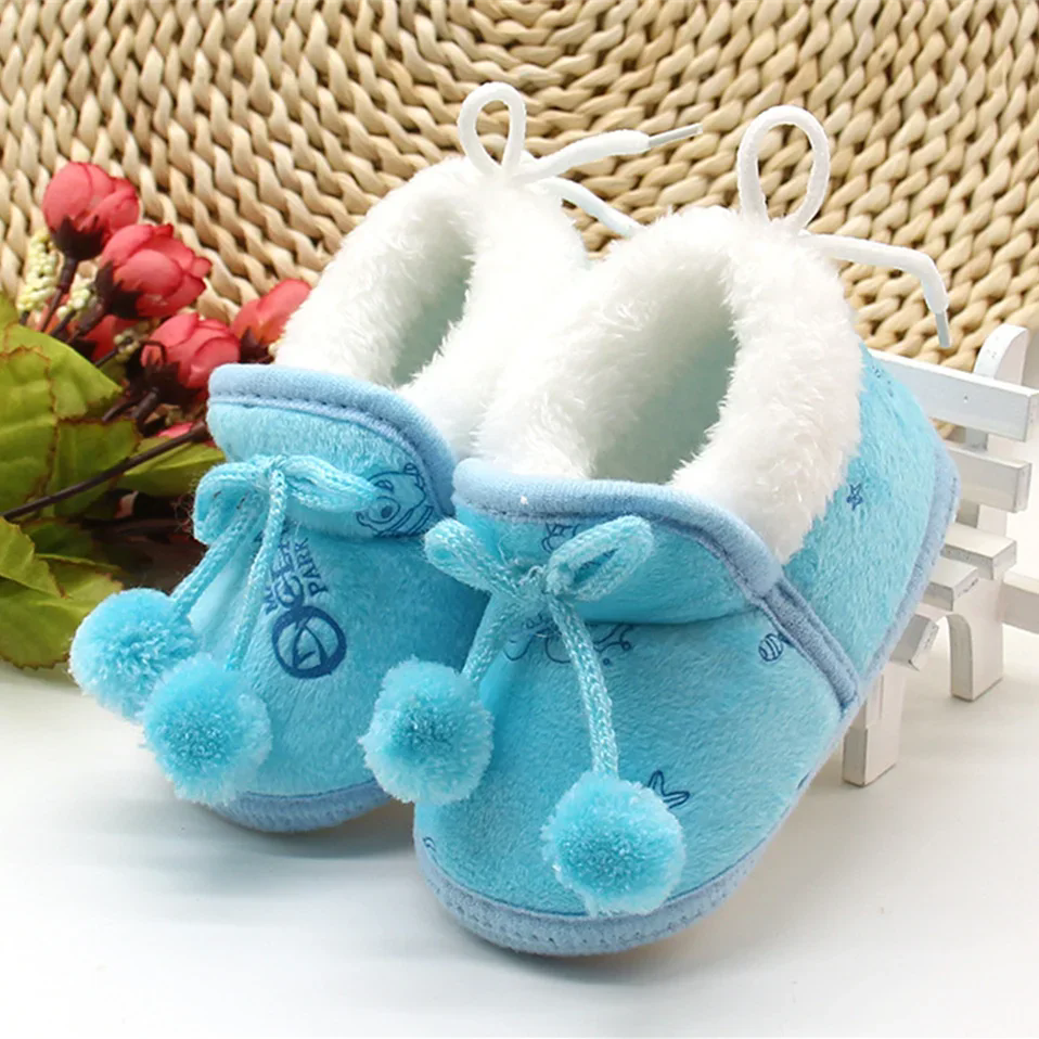 Baby Shoes Fall Winter Bow Non-slip Soft Soled Plus Velvet Thickened Toddler Kids Cotton Shoes for 0-2T