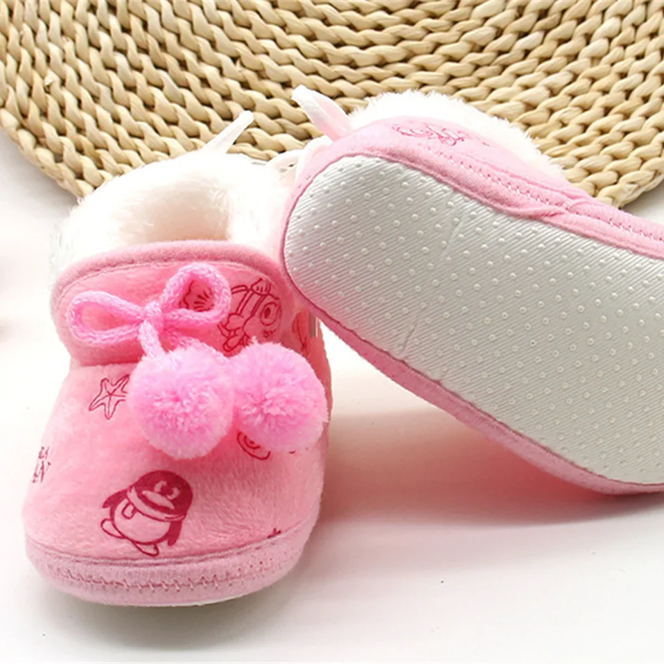 Baby Shoes Fall Winter Bow Non-slip Soft Soled Plus Velvet Thickened Toddler Kids Cotton Shoes for 0-2T