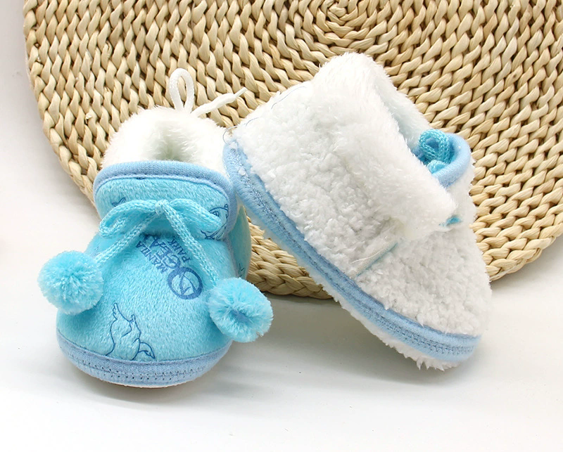 Baby Shoes Fall Winter Bow Non-slip Soft Soled Plus Velvet Thickened Toddler Kids Cotton Shoes for 0-2T