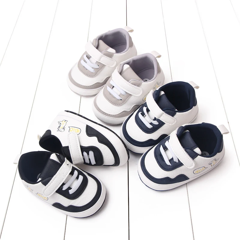 New Color Blocked 0-18M Spring And Autumn Baby Shoes For Men And Women PU Cartoon Printed Casual Sports Soft Soled Baby Walking