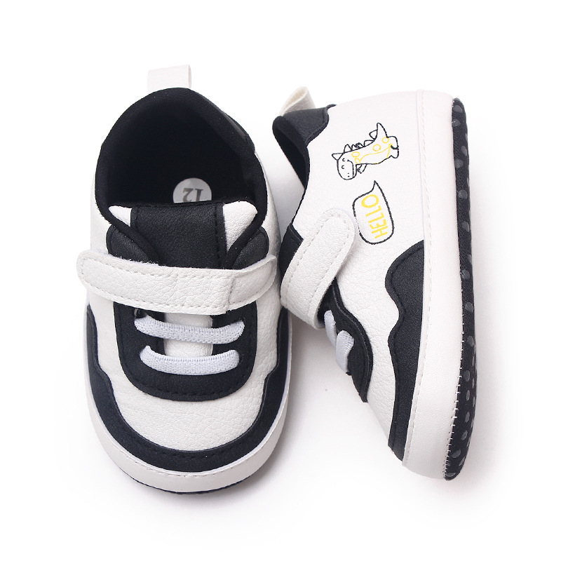 New Color Blocked 0-18M Spring And Autumn Baby Shoes For Men And Women PU Cartoon Printed Casual Sports Soft Soled Baby Walking