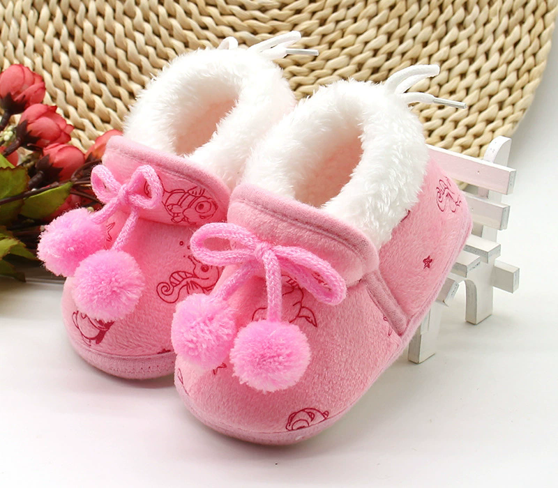 Baby Shoes Fall Winter Bow Non-slip Soft Soled Plus Velvet Thickened Toddler Kids Cotton Shoes for 0-2T