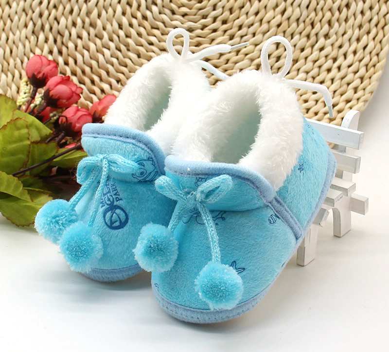 Baby Shoes Fall Winter Bow Non-slip Soft Soled Plus Velvet Thickened Toddler Kids Cotton Shoes for 0-2T