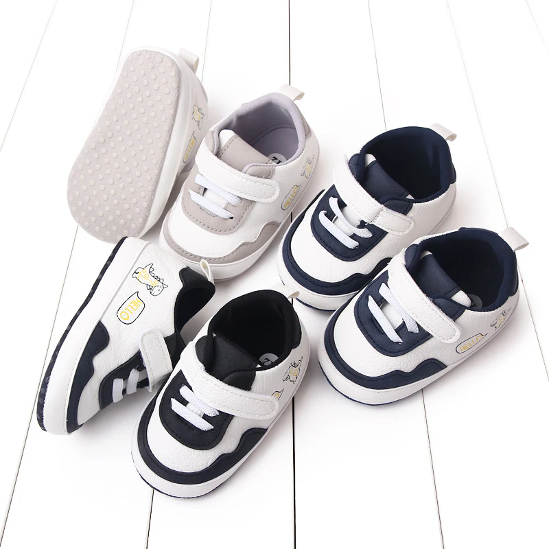 New Color Blocked 0-18M Spring And Autumn Baby Shoes For Men And Women PU Cartoon Printed Casual Sports Soft Soled Baby Walking