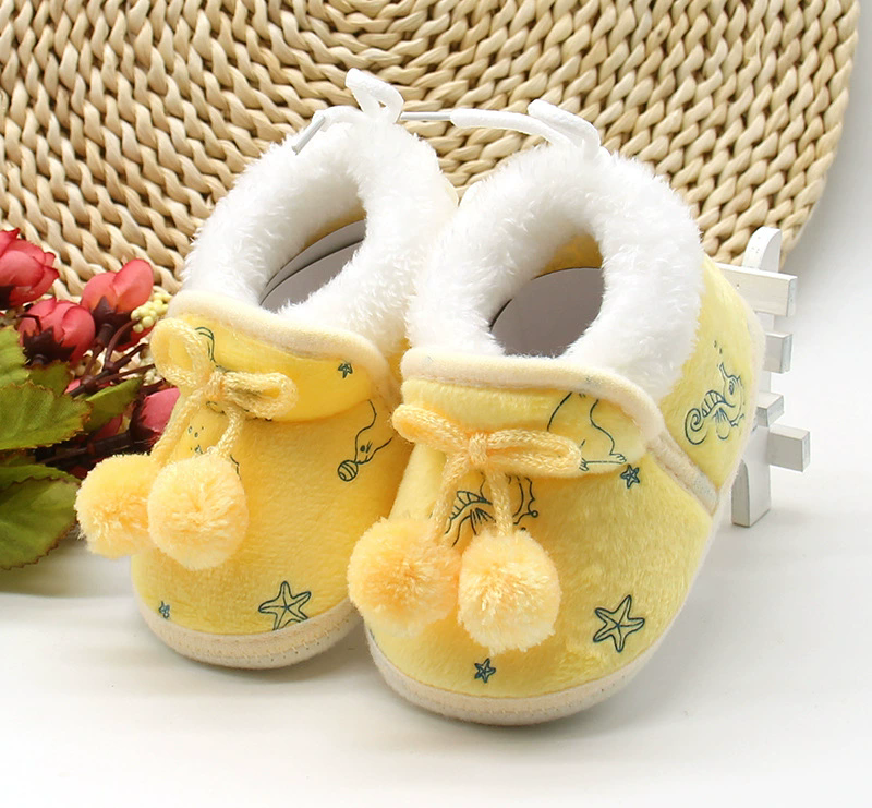 Baby Shoes Fall Winter Bow Non-slip Soft Soled Plus Velvet Thickened Toddler Kids Cotton Shoes for 0-2T