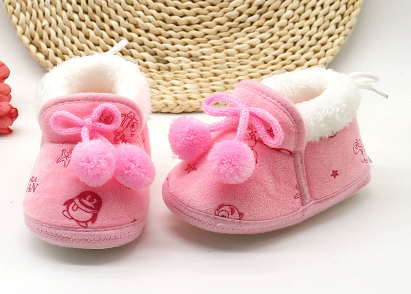Baby Shoes Fall Winter Bow Non-slip Soft Soled Plus Velvet Thickened Toddler Kids Cotton Shoes for 0-2T